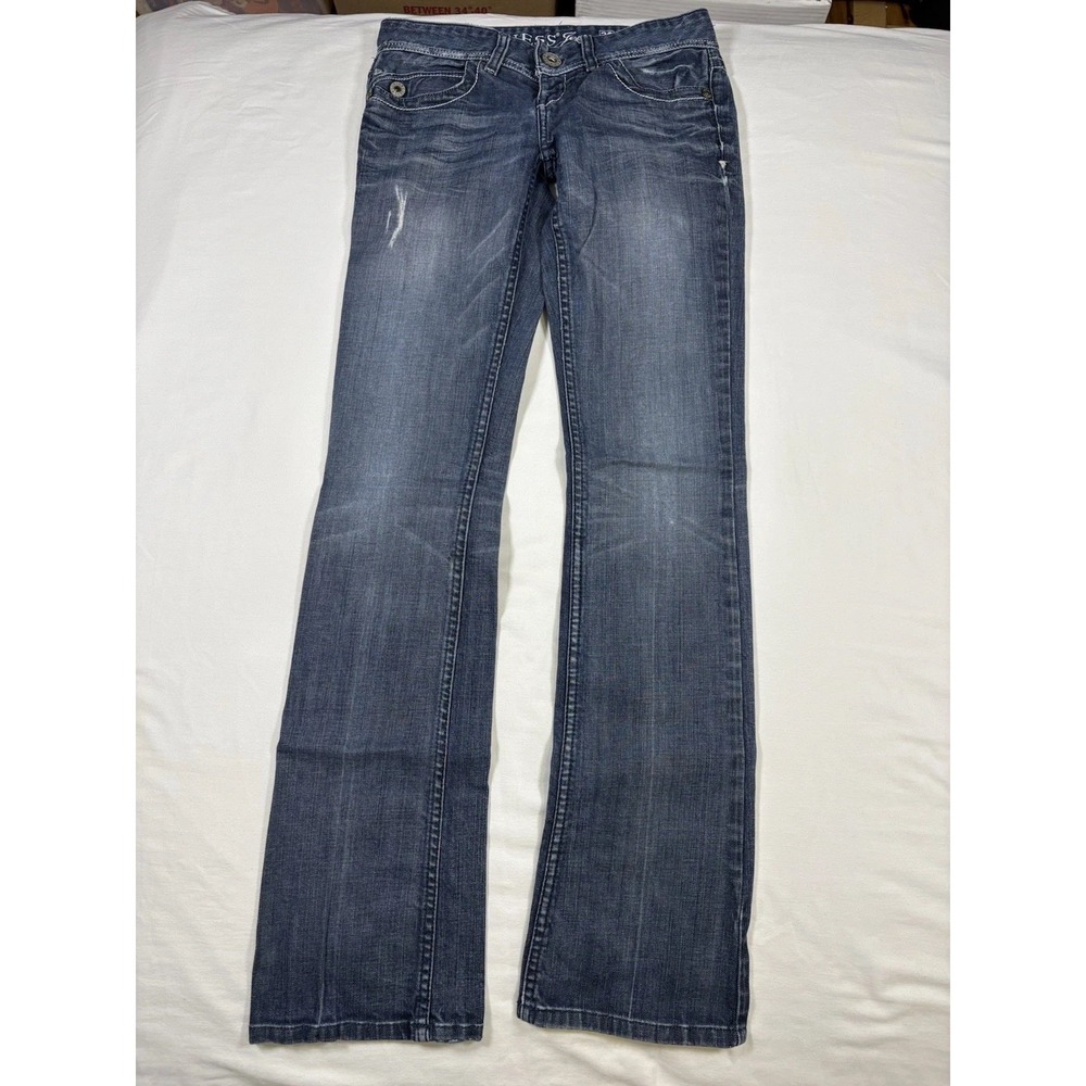 Guess Daredevil Bootcut Jeans Womens 26 Low Rise Studded Winged Cross Pockets